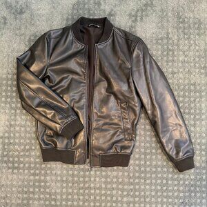 ZARA Black Faux Leather Bomber Jacket – Size Small